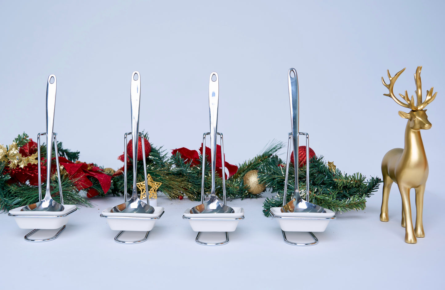 Elegant Serving Spoon with Ceramic Stand – Perfect for Thanksgiving, Christmas, Weddings, and Family Dinners